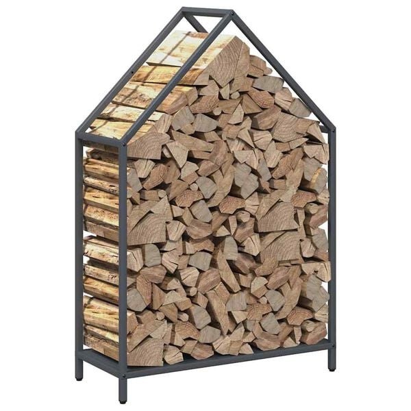 vidaXL Firewood Rack Anthracite 23.6x9.8x35.4" Cold-rolled steel