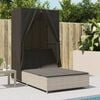 vidaXL Double Sun Lounger with Roof and Curtains Light Grey Poly Rattan