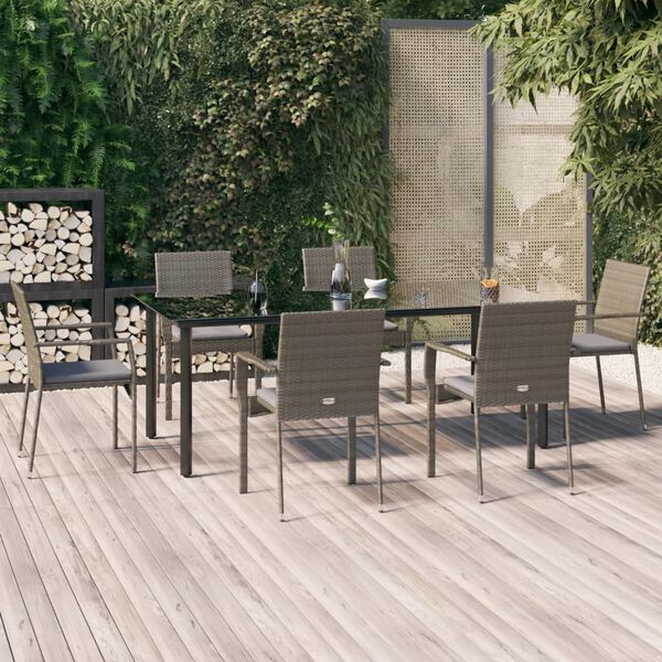 vidaXL Garden Dining Set Black and grey with dark grey cushions