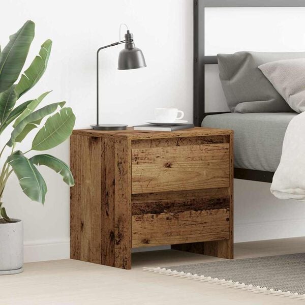 vidaXL Bedside Cabinet with Drawer Old Wood 17.72 x 13.39 x 17.52 in