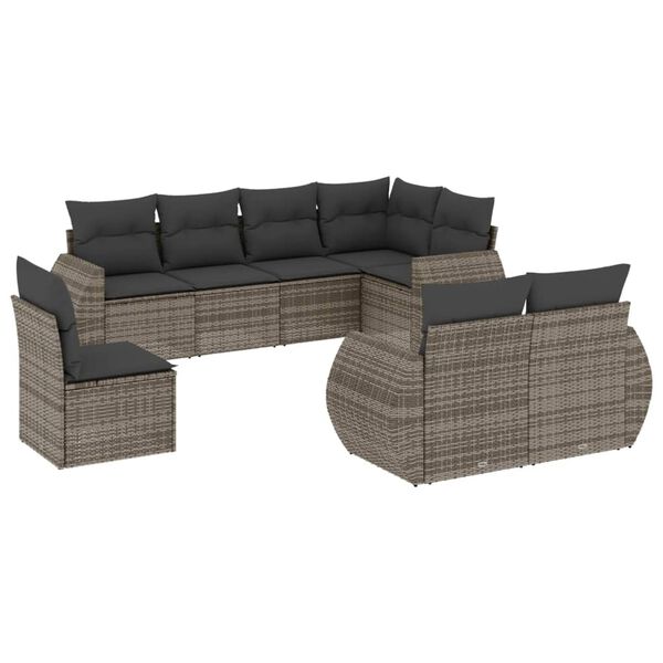 vidaXL Garden Sofa Set Grey PE rattan, powder-coated steel, polyester