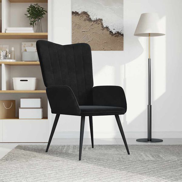 vidaXL Relaxing Chair Black Velvet (100% polyester), steel Medium