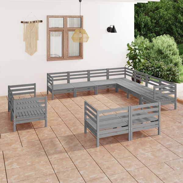 vidaXL Garden Lounge Set Grey Solid Pinewood Modular Modular