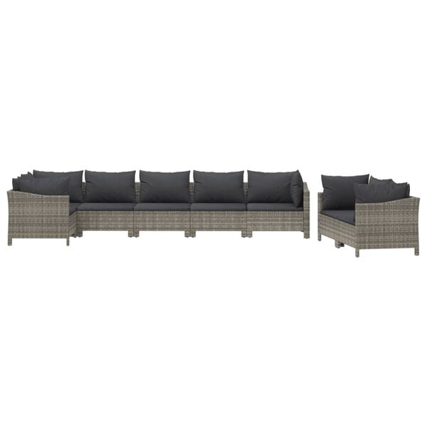 vidaXL Garden Lounge Set Gray PE rattan, powder-coated steel, polyester