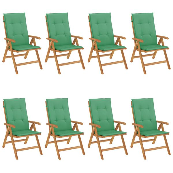 vidaXL Reclining Garden Chair Set of 8 Teak and Green Solid Teak Wood