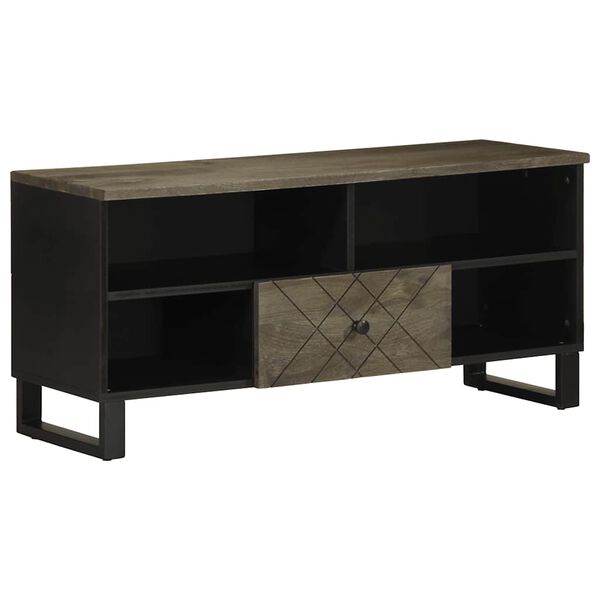 vidaXL TV Cabinet Black Solid mango wood, engineered wood, metal Medium
