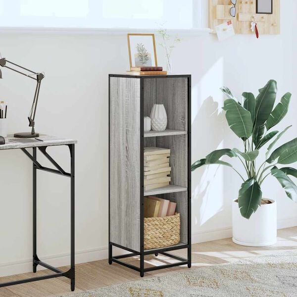 vidaXL Book Cabinet Grey Sonoma Engineered wood, metal Tall and narrow