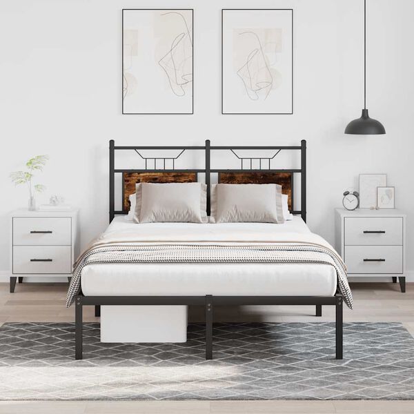 vidaXL Bed Frame Smoked Oak Engineered Wood and Steel Small Double