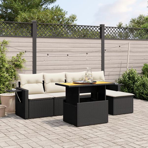 vidaXL Garden Sofa Set Black PE rattan 6 Piece Set Adjustable Armrests