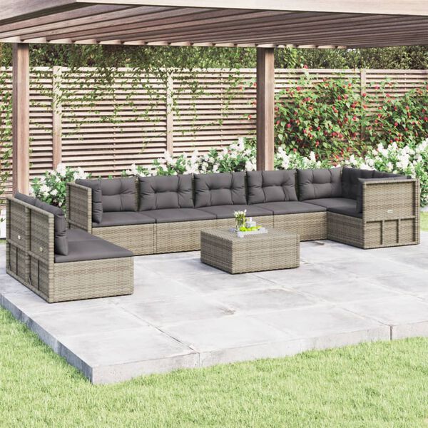 vidaXL Garden Lounge Set Grey Poly Rattan, Powder-Coated Steel 8 Seater