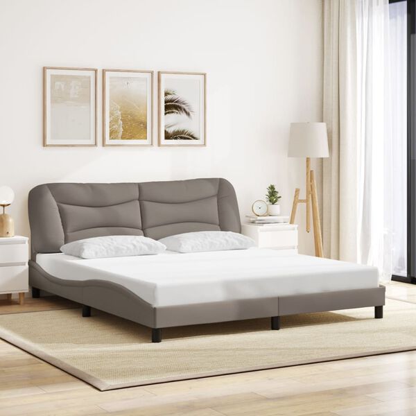 vidaXL Bed Frame Taupe 100% polyester, metal, solid pine wood, plywood