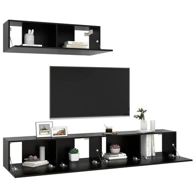 vidaXL TV Stands 3 pcs Black Engineered Wood