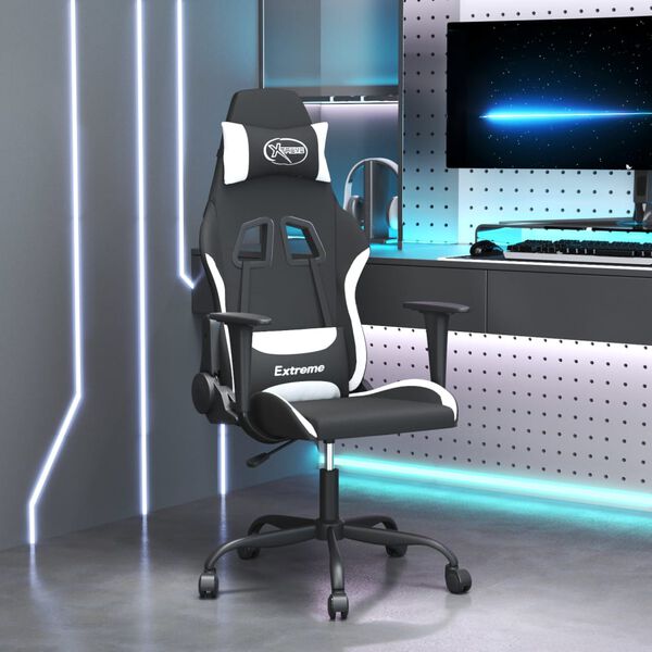 vidaXL Gaming Chair Black and White Fabric