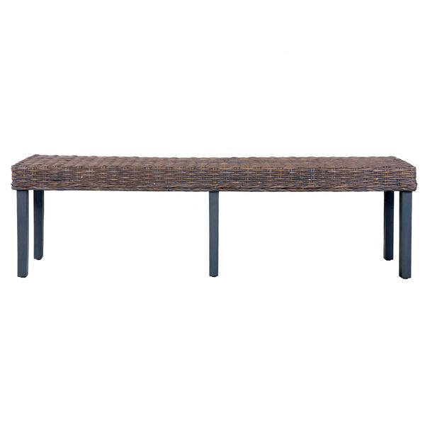vidaXL Bench Grey Natural kubu rattan, solid mango wood 63 in long
