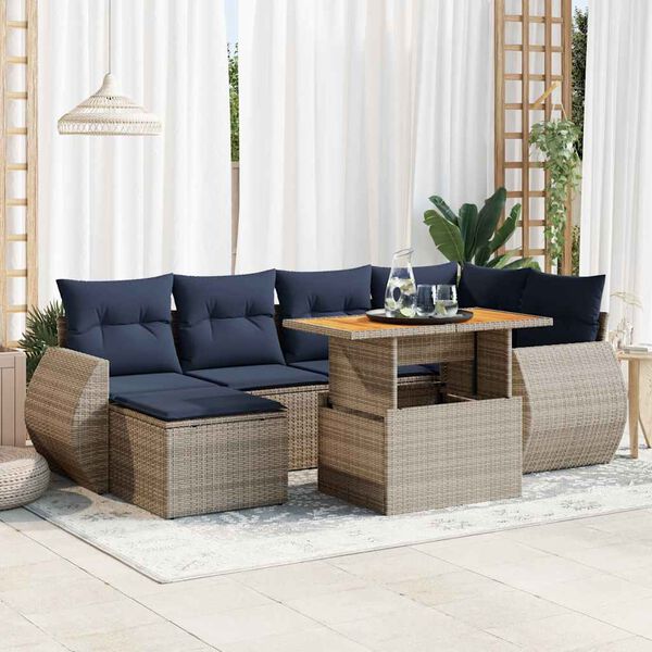 vidaXL 7 Piece Patio Sofa Set with Cushions Gray Poly Rattan