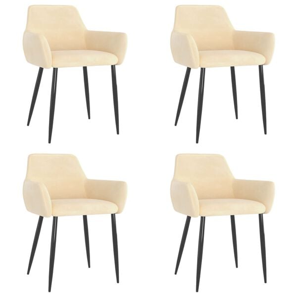vidaXL Chair Set of 4 Cream Velvet (100% polyester), metal Standard