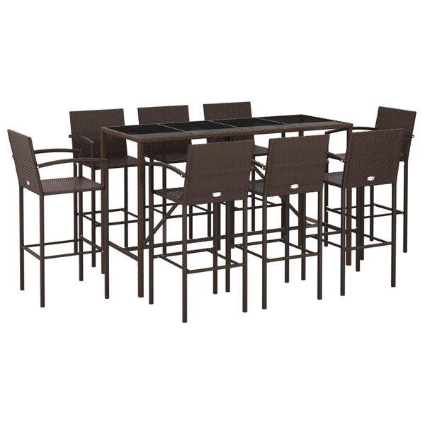 vidaXL Garden Bar Set Brown PE rattan 9 Piece Set Footrest
