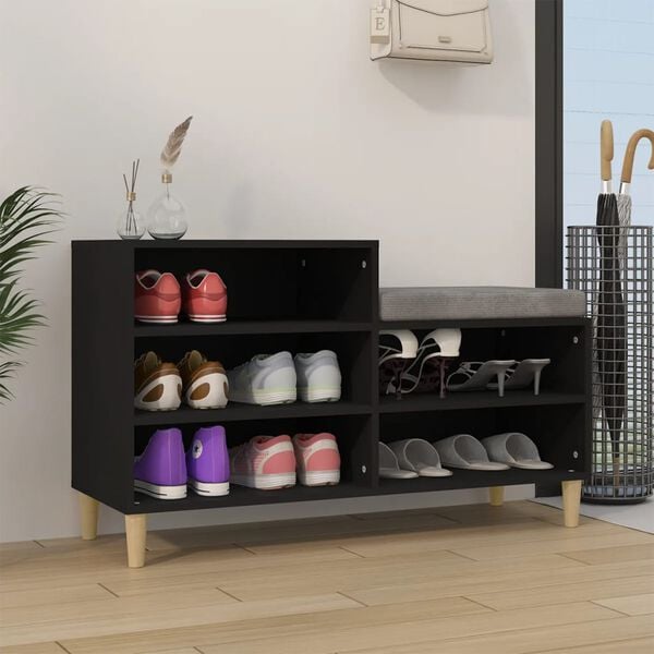 vidaXL Shoe Cabinet Black Engineered wood, solid eucalyptus wood