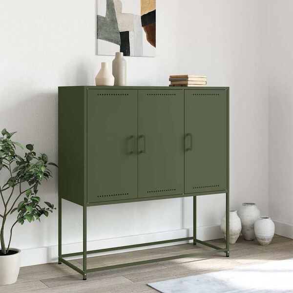 vidaXL Highboard Olive Green Steel Medium Highboard Rectangular