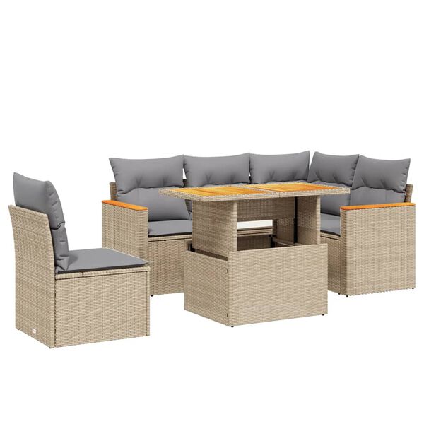 vidaXL Garden Sofa Set Beige PE rattan Large Adjustable Armrests