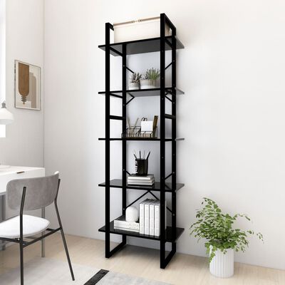 vidaXL 5-Tier Book Cabinet Black 23.6"x11.8"x68.9" Engineered Wood
