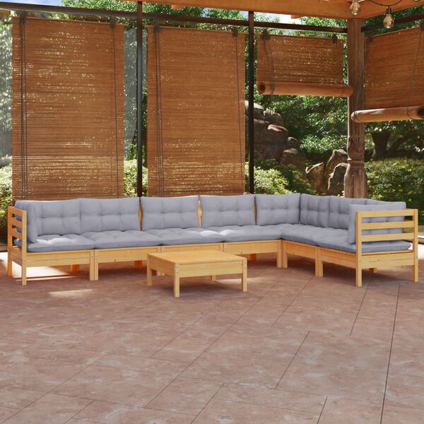 vidaXL Garden Lounge Set Grey Solid pinewood, fabric (100% polyester)