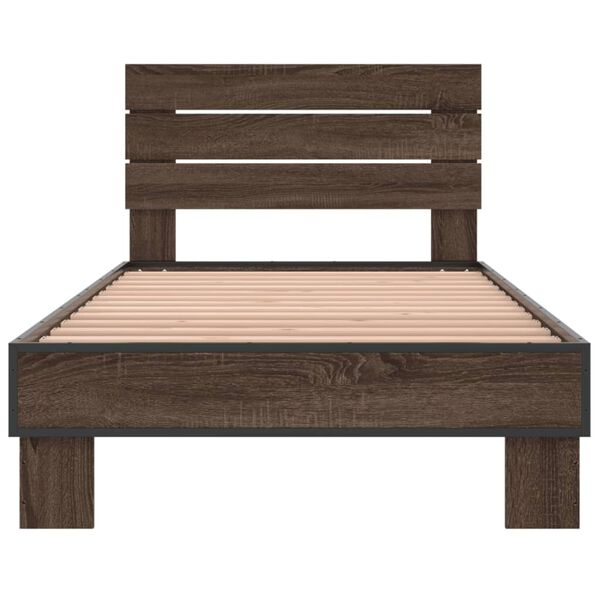 vidaXL Bed Frame Brown Oak Engineered Wood, Metal, Plywood Single