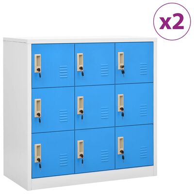 vidaXL Locker Cabinets 2 pcs Light Gray and Blue 35.4"x17.7"x36.4" Steel