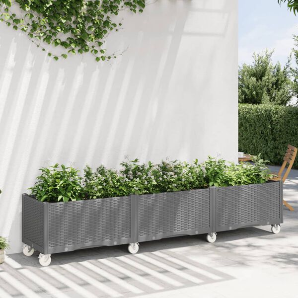 vidaXL Garden Planter with Wheels Light Gray 94.5"x19.7"x21.3" PP