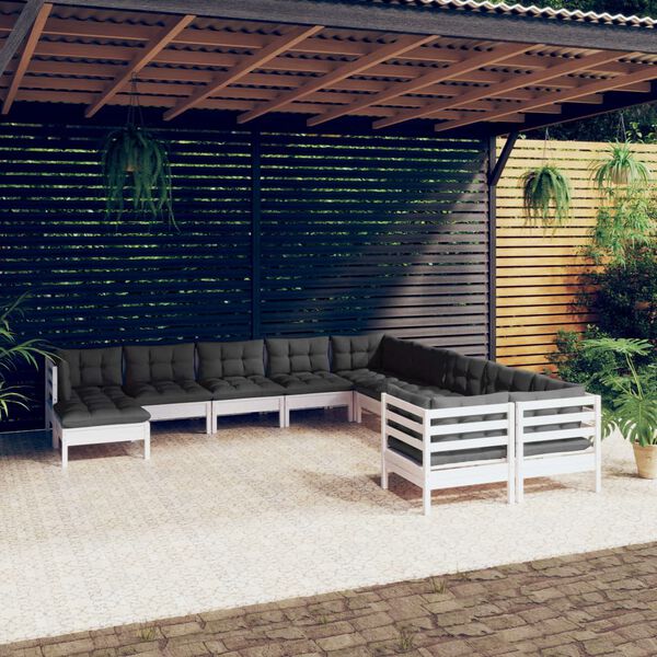 vidaXL Garden Lounge Set White, Anthracite Solid pine wood, 100% polyester