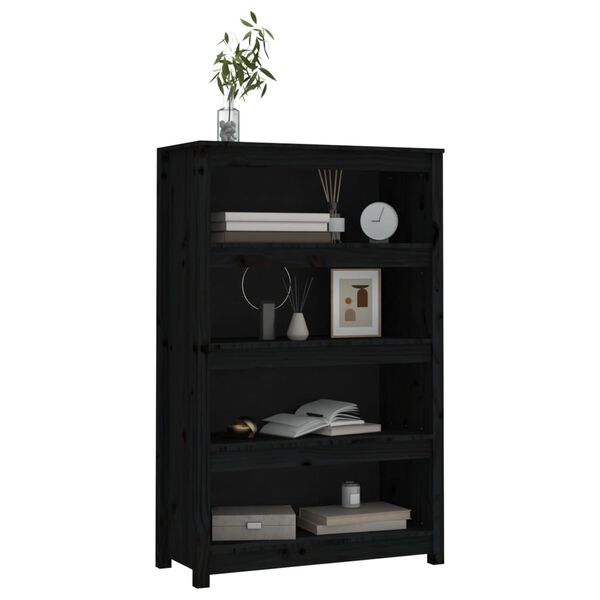 vidaXL Book Cabinet Black Solid Pine Wood Medium Book Cabinet