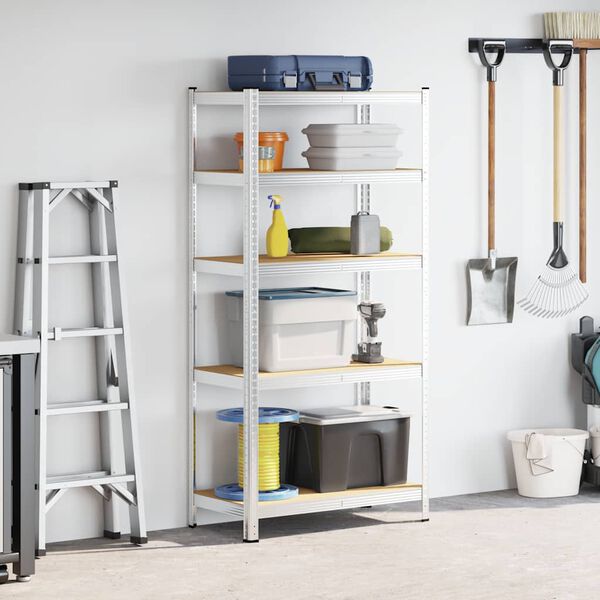 vidaXL 5-Layer Heavy-duty Shelf Silver Steel&Engineered Wood