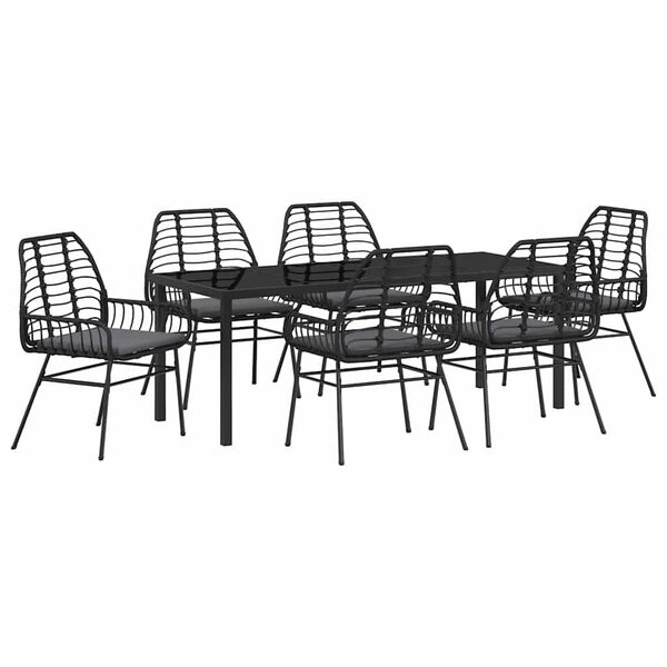 vidaXL Garden Dining Set 7 pcs Black Poly Rattan