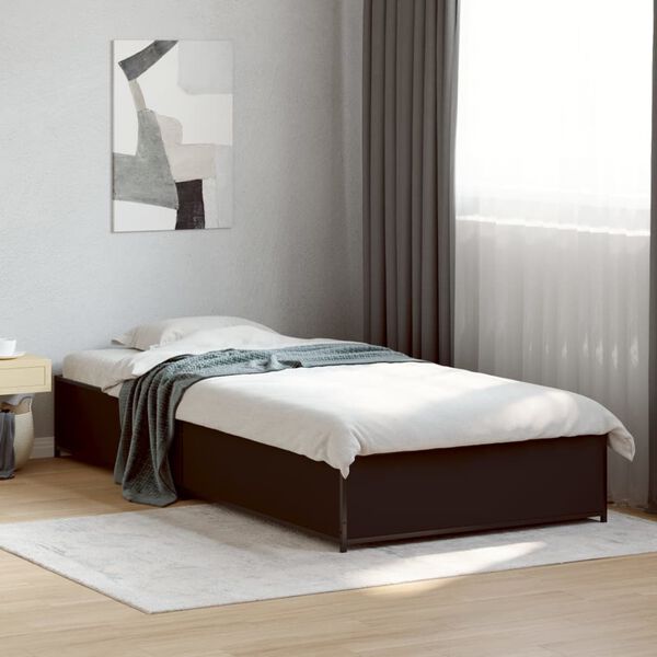 vidaXL Bed Frame Black Engineered Wood, Metal Twin Modern Bed Frame