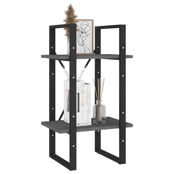 vidaXL Book Cabinet Grey Solid Pine Wood and Metal Medium Book Cabinet