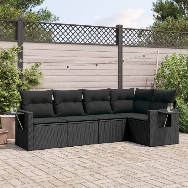 vidaXL Garden Sofa Set Black PE rattan, powder-coated steel, polyester