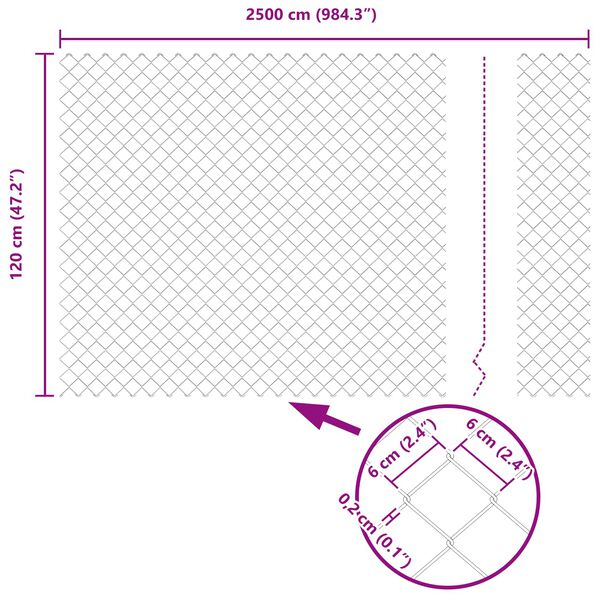 vidaXL Chain Link Fence Silver 82.7 x 3.9 ft Galvanized steel