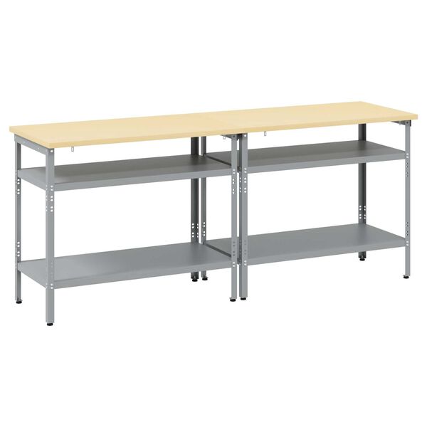 vidaXL Work Bench Set with Shelf 2 pcs Gray 200 x 55 x 85 cm Steel