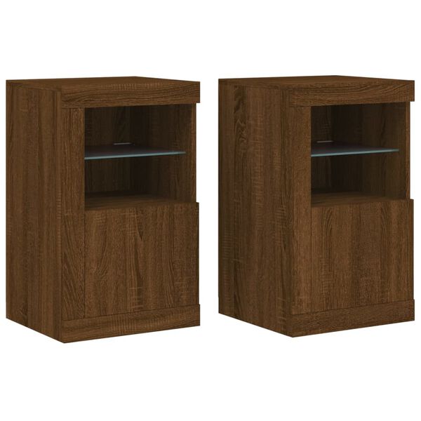 vidaXL Side Cabinet Set of 2 Brown Oak Engineered Wood, Glass Medium