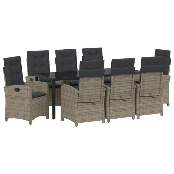 vidaXL Garden Dining Set with Cushion 9 pcs Grey Poly Rattan