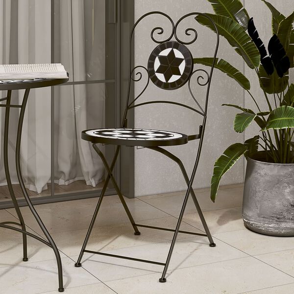 vidaXL Bistro Chair Set of 2 Black and white Powder-coated iron, Ceramic