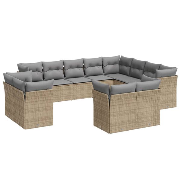 vidaXL Garden Sofa Set Beige PE rattan, powder-coated steel, polyester