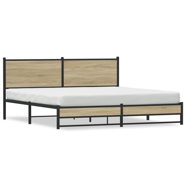 vidaXL Bed Frame Sonoma Oak Steel 72 x 84 in Bed Frame Rectangular