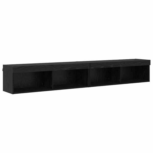 vidaXL TV Wall Cabinets with LED Strip Lights Panama 2 pcs Black Oak