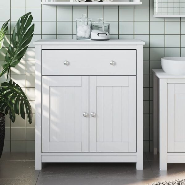 vidaXL Bathroom Cabinet White Solid pine wood, engineered wood, metal