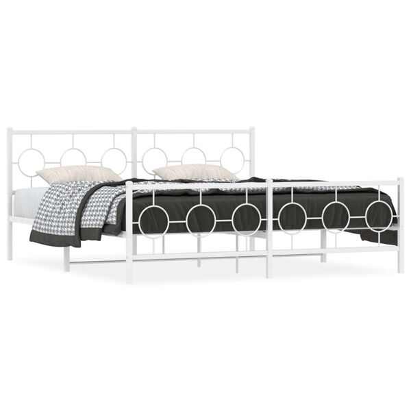 vidaXL Bed Frame White Powder-Coated Steel Double Storage Bed Frame