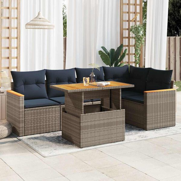 vidaXL 6 Piece Patio Sofa Set with Cushions Gray Poly Rattan