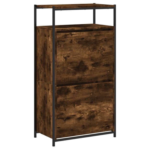 vidaXL Shoe Cabinet Smoked Oak Engineered Wood 23.6x13.4x44.1 in