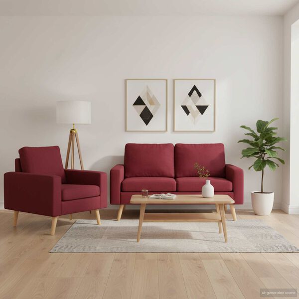 vidaXL Sofa Wine Red Fabric (100% polyester), solid pine wood, rubberwood