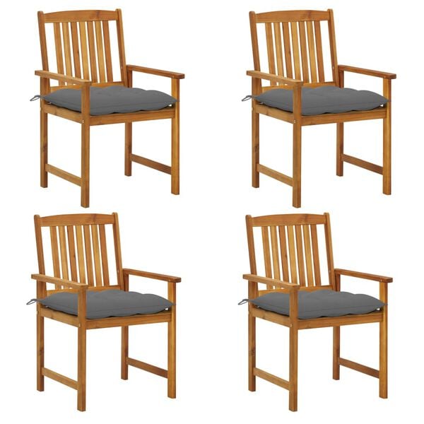 vidaXL Patio Chair Set of 4 Natural Wood Solid Acacia Wood Standard